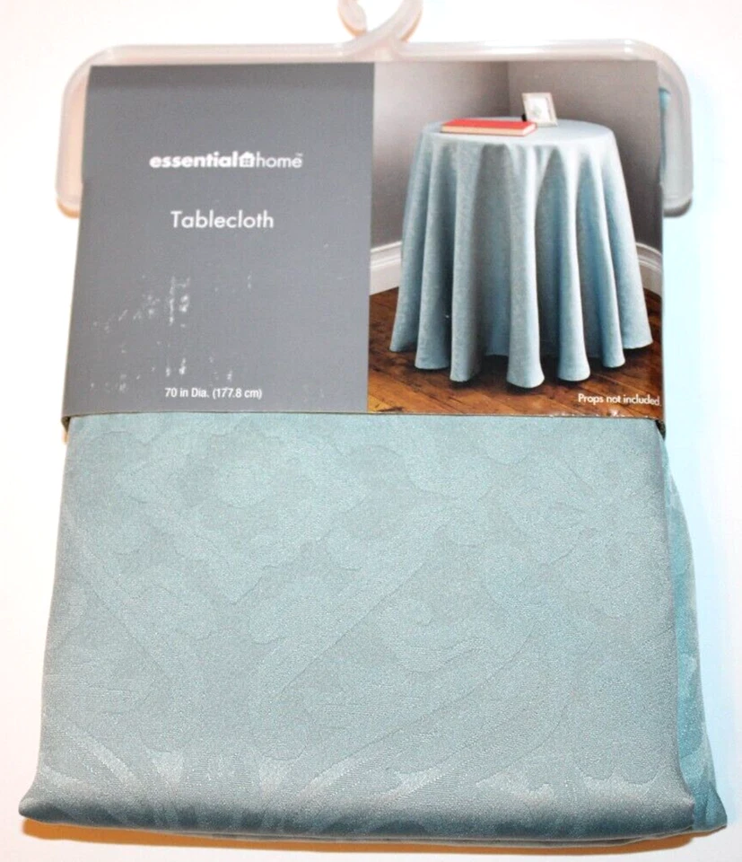Essential Home Solid 70" Round Fabric Tablecloth Table Cloth Beaumont Blue - Image 1 of 1