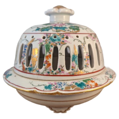 Antiguo quemador de incienso japonés Arita Kakiemon porcelana flores Koro Japón Foto 1 de 4