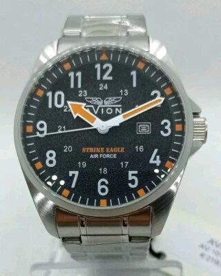 OROLOGIO UOMO AVIATORE AVION SPORT QUADRANTE NERO DATARIO,ACCIAIO SATINATO, 42mm - Immagine 1 di 4