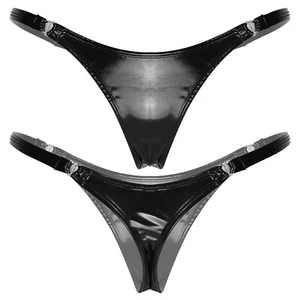 Womens Wetlook PVC Leather Thongs Low Rise Briefs Panties Lingerie T-Back - Picture 1 of 62