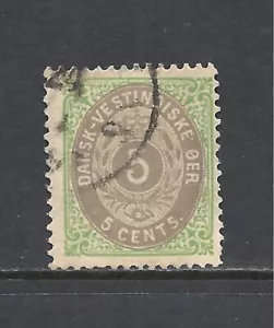 DANISH WEST INDIES SCOTT 8 USED FINE - 1874 5c GREEN & GRAY ISSUE - Picture 1 of 2