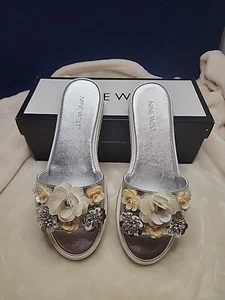 Para mujer Nine West Floral Plata Lluvia Boda Verano Novia Diapositivas - Talla 6M - Imagen 1 de 4