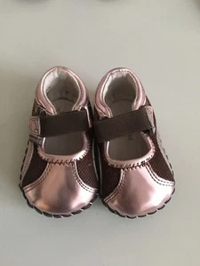 Pediped Sz NB 3M 6M Mary Jane Shoes Shiny Pink Brown Soft Leather Soles Infant G - Picture 1 of 4