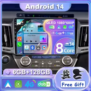 DAB+ GPS Für Toyota RAV4 2013-2018 Autoradio CarPlay Android 14 Navi AUX QLED 4G - Bild 1 von 19