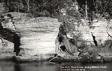 Vintage Postcard Pulpit Rock And Baby Grand Piano Lower Dells Wisconsin RPPC