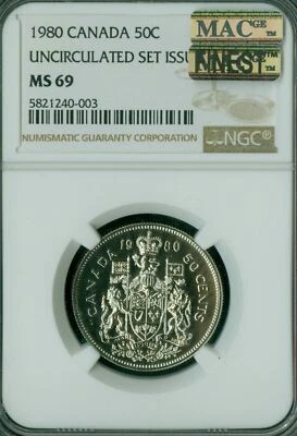 1980 CANADA 50 CENTS NGC MS69 PQ MAC FINEST GRADE MAC SPOTLESS * - Image 1 of 2