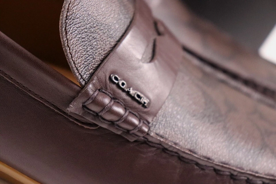 Coach Liam Driving Moc Loafers Size 12 Dark Brown Leather Signature Print G2983