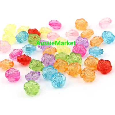 50 x flower floral transparent beads mixed colours acrylic plastic 12mm x 12mm - Image 1 of 3
