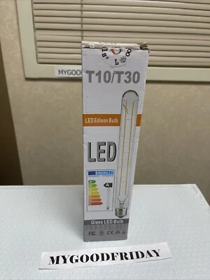 4-Pack T10/T30 Glass LED Edison Bulbs 9" Clear Dimmable 3000K - E26/E27 Base 6W - Image 1 of 4