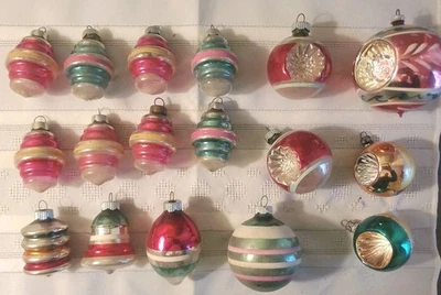 17 Vintage Shiny Brite Christmas Glass Ornaments Tornado Stripe UFO Lantern - Image 1 of 4