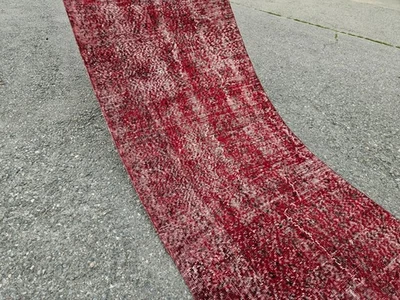 3x20 Red Extra Long  Vintage Handmade Turkish Hallway Runner Rug, 36"x240" - Image 1 of 4