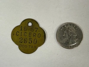 Vintage 1957 Cicero Illinois Metal Dog Tax Tag License (A4) - Foto 1 di 3