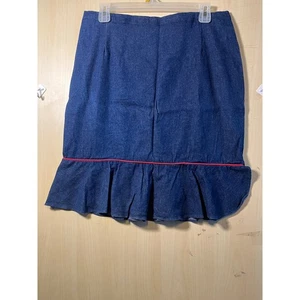 Vintage Agogo Denim Rock Damen Groß Dunkel Waschung Rüschensaum Rot Trim Casual Niedlich - Bild 1 von 6