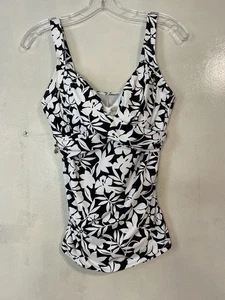 Damen Lands End Tankini Oberteil Größe 8DD schwarz-weiß integrierter BH - Bild 1 von 8