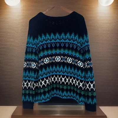 Talbots Navy Multicolored Crewneck Sweater Plus Size 2X Cozy Oversized Long - Image 1 of 4