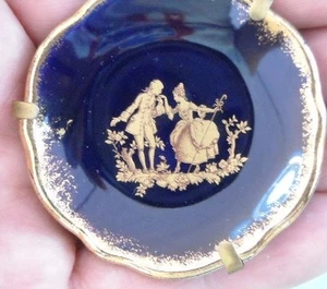 Limoges Plate Gold Miniature France Navy Blue Vtg Hanger Gift Idea - Picture 1 of 6