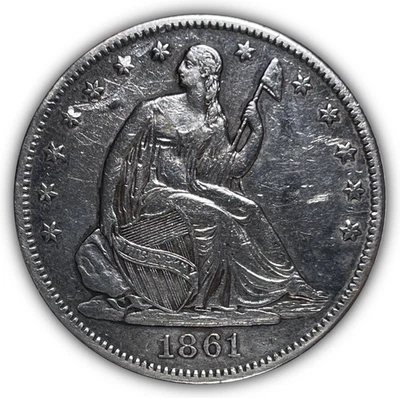 Moneda de medio dólar libertad sentada 1861-O casi sin circular AU, limpia #25172 Foto 1 de 3