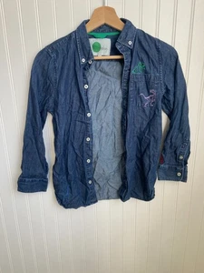 Mini Boden Niñas 9-10 Años Denim Camisa Abotonada Dinosaurios Bordada Manga Larga - Imagen 1 de 8