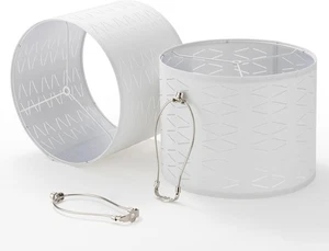 11" White Line Pattern Linen Drum Lamp Shade 11"x11"x8" - 2 Pack - Picture 1 of 4