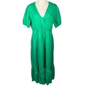 Fatface Green Vivvie Linen Midi Dress Womens 14R Pockets Bright Clean Girl - Picture 1 of 17