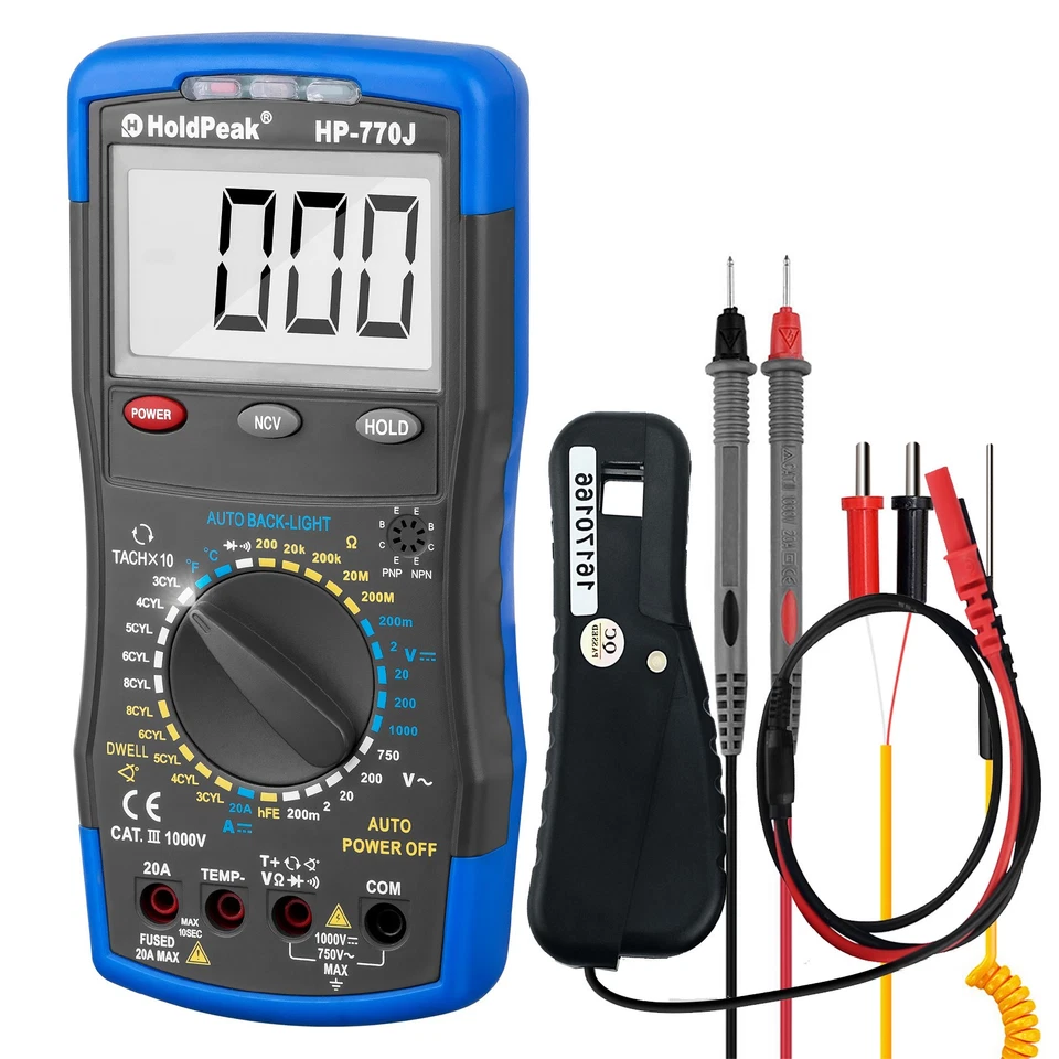 Auto Diagnostic Multimeter w/ NCV Backlight - RPM Dwell Angle Temp Voltage Teste Foto 1 de 4