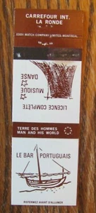 1967 MONTREAL WORLD'S FAIR MATCHBOOK MATCHCOVER: BAR PORTUGAIS (LA RONDE) -E2 - Picture 1 of 1