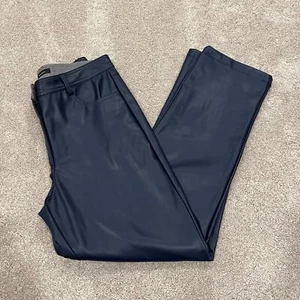 Neu ohne Etikett Halogen Damen Kunstleder marineblau hoher Bund gerade Hose Größe 2 - Bild 1 von 11