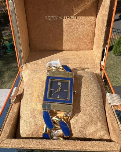Orologio Tory Burch Colore Oro Blu Navy Acciaio Inox Catena (batteria nuova)