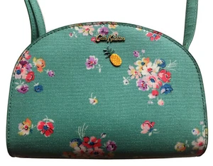 CATH KIDSTON London Crossbody Bag Half Moon Aqua Floral Print Canvas Adjustable - Picture 1 of 7