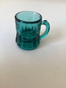 FEDERAL GLASS - BLUE GREEN- MINI BEER MUG SHOT GLASS - VINTAGE - Picture 1 of 6