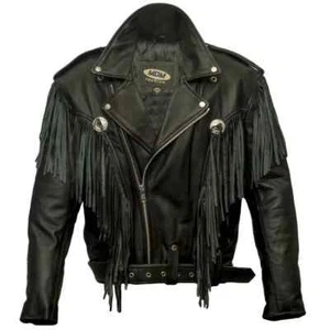 Chopper Cowhide Leather Motorcycle Biker Jacket with Fringe – Retro Style - Picture 1 of 5
