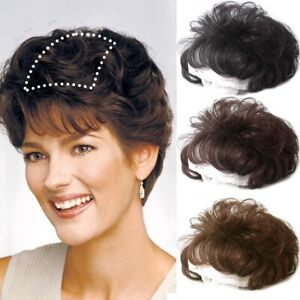 Short Curly Real Human Hair Topper with Front Bangs for Women,Breathable Wiglets
