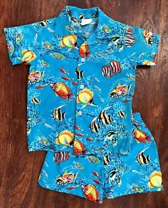 ROYAL CREATIONS Boys 4 Hawaiian CABANA SHIRT + SWIM SHORTS Tropical Fish - Picture 1 of 8