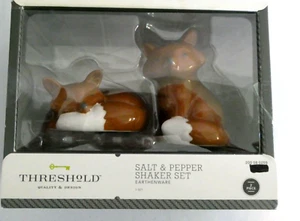 Threshold Ceramic Fox Salt and Pepper Shakers Brown & White Earthenware New - Picture 1 of 3