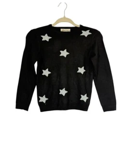 NWT Doe A Dear Merino Wool Blend Sweater Black With Silver Stars Size 6 - Picture 1 of 8