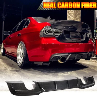 Fits BMW E90 325i 335i M-Sport 2005-12 Rear Bumper Diffuser Spoiler REAL CARBON  - Image 1 of 4