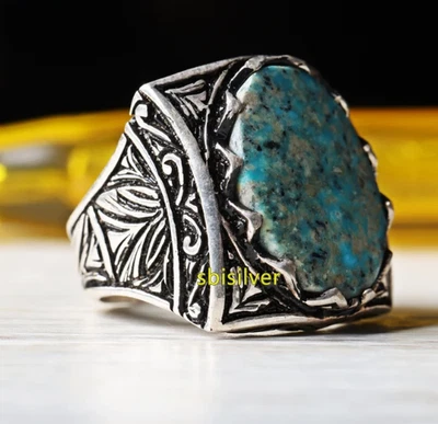 Joyería de plata de ley 925 piedra turquesa natural hecho a mano anillo de regalo para hombre Foto 1 de 4
