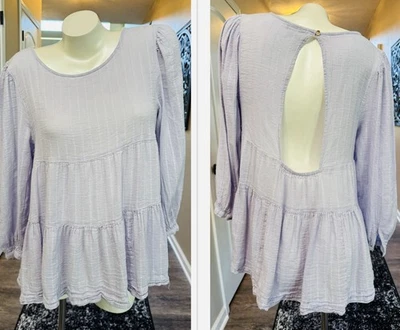 American Eagle tamanho médio mistura de algodão macio manga longa babydoll em camadas buraco na fechadura - Imagem 1 de 4