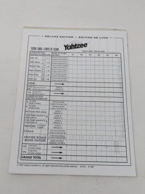 Yahtzee Score Card Pads  Deluxe Edition   E6100 1997 Original/OEM. - Image 1 of 2