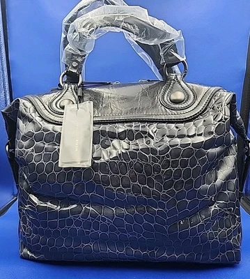 Bolso de hombro grande FRANCESCO BIASIA de cuero azul en relieve con cubierta antipolvo Foto 1 de 4