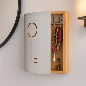 Schlüsselkasten mit 8 Haken Bambus/Edelstahl – ca. 21,5×5,5×24,5 cm - Bild 1 von 5