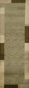 Green Bordered Runner Rug 3x12 Modern Style Handmade Carpet for Hallway - Picture 1 of 9