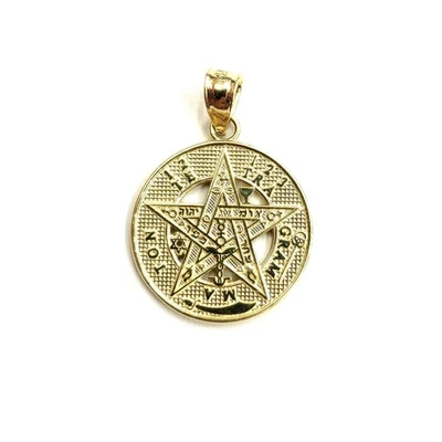 14k yellow Gold 0.73" Round Tetragrammaton Protection Pendant Fine jewelry 2.2g - Image 1 of 4
