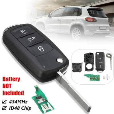 For VW Golf Mk6 Caddy Polo 433MHz Flip Remote 3 Button Key Fob ID48 5K0837202AD - Image 1 of 4