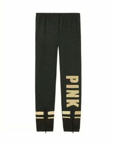 S NWT VICTORIA SECRET PINK Gold Bling Sequin Dark Grey Classic Pants NEW