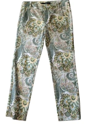 ZARA Pants Women 4 Green Multicolor Floral Paisley Boho Stretch Pockets EUC - Image 1 of 4