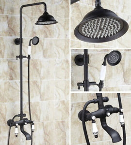 Wall Mount Bathroom Rain Shower Faucet Set Oil Rubbed Brass Tub Mixer Tap 2hg124