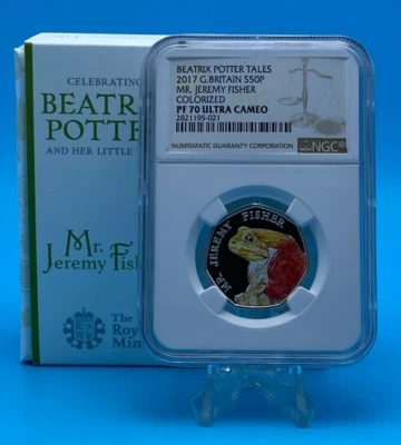 2017 Beatrix Potter Mr. Jeremy Fisher 50p Silver Proof Coin NGC PF70UC - Image 1 of 3
