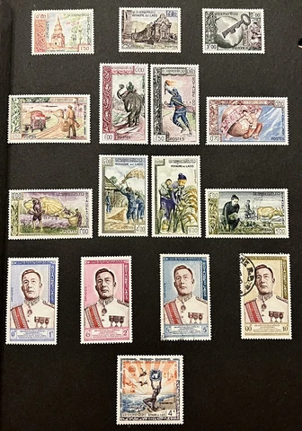 EARLY LOT OF LAOS STAMPS ALL DIFFERENT MINT AND USED ON PAGE FRONT AND BACK Cover