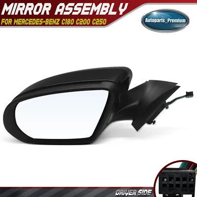 Espejo retrovisor térmico eléctrico lateral izquierdo conductor negro para Mercedes-Benz C180 C200 C250 Foto 1 de 4